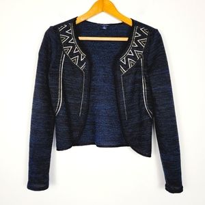 American Eagle Aztec Chain Detail Open Front Cropped Cardigan Blazer Small 0319
